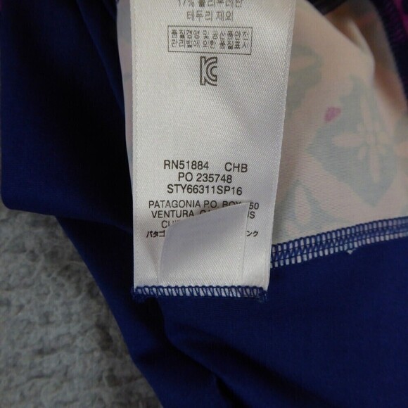 Patagonia Rash Guard Shirt Girl's Large Blue Pink Short Sleeve Mock Neck Swim - Picture 9 of 10